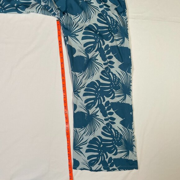 Quagga Green Label Tropical Print Lounge Pants Size M Teal Wide Leg High Rise - Picture 8 of 12